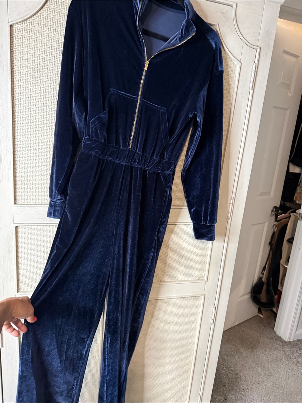 Fabletics Navy Velvet Zip-Front Jumpsuit